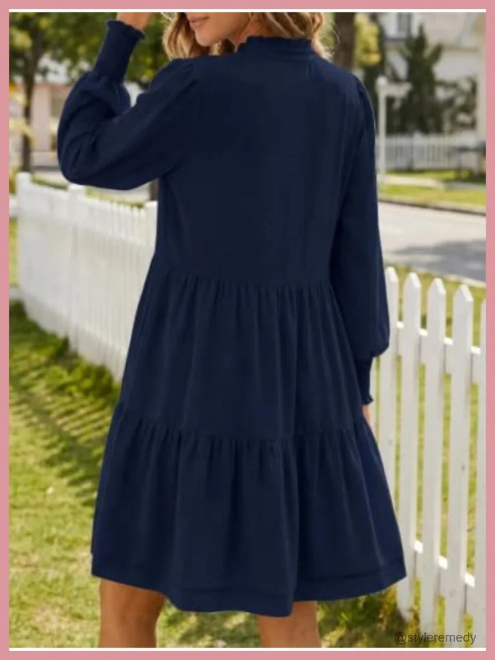 Women's Long Sleeve Tiered Swing Dress with Ruffled Collar, Puff Sleeves